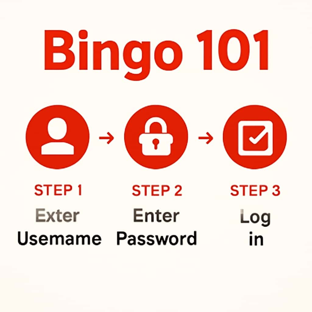 An educational illustration of the login process for Bingo 101.