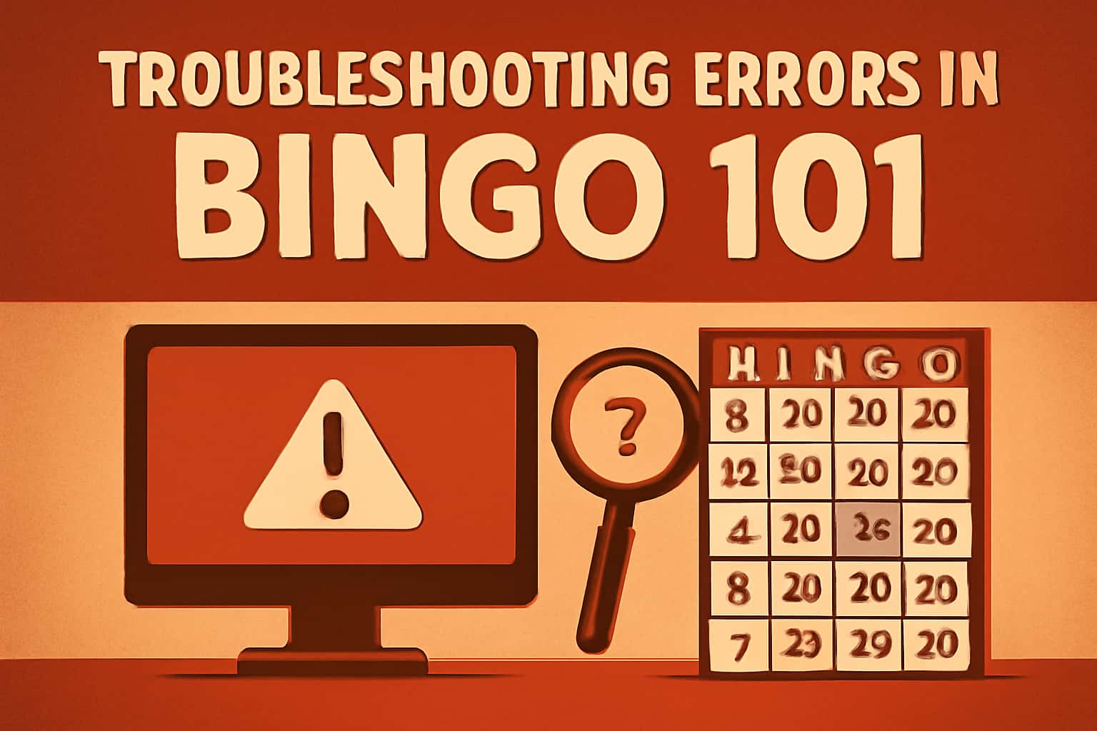 An educational illustration focusing on troubleshooting common issues in the Bingo 101 app.