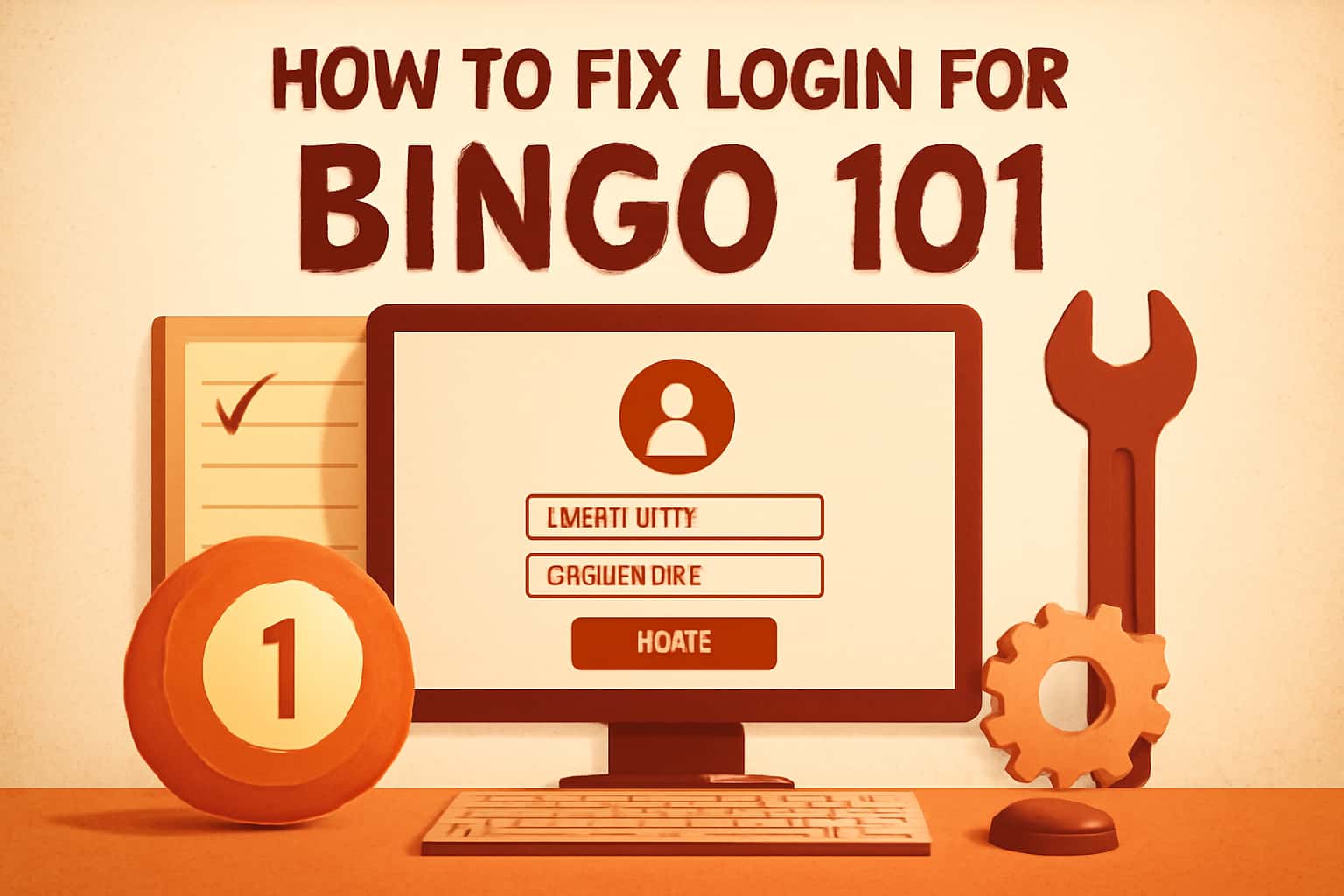 An informational scene illustrating how to troubleshoot login issues for Bingo 101.