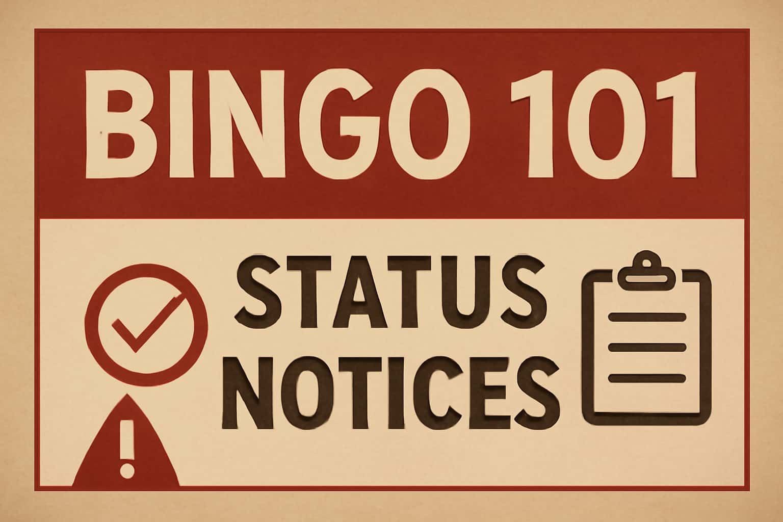 An informational scene showcasing Bingo 101 status notices.